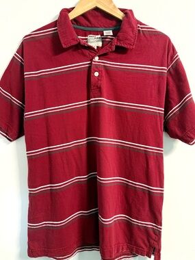 Red Stripe Polo Shirt XL Cotton Vintage 90s Point Zero